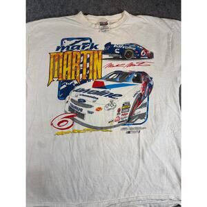 Vintage 90s Mark Martin Valvoline NASCAR Shirt Mens White Racing Sports Car 2XL